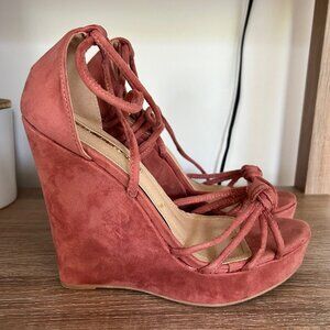 Macy Dusty Pink Suede Lace Up-Wedges
